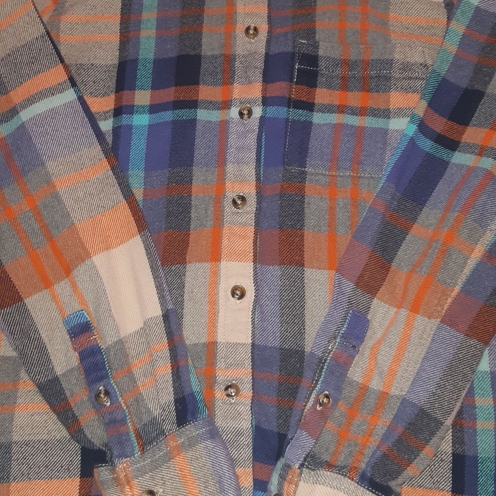 Roots Women's Size XS Blue and Orange Plaid Fleece Shirt. - Picture 2 of 8